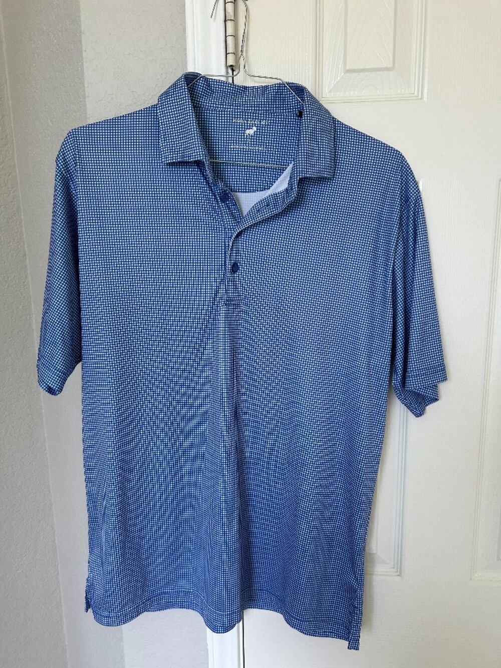 Horn Legend Performance Luxury Short Sleeve Men's Polo - Blue Checker - Large